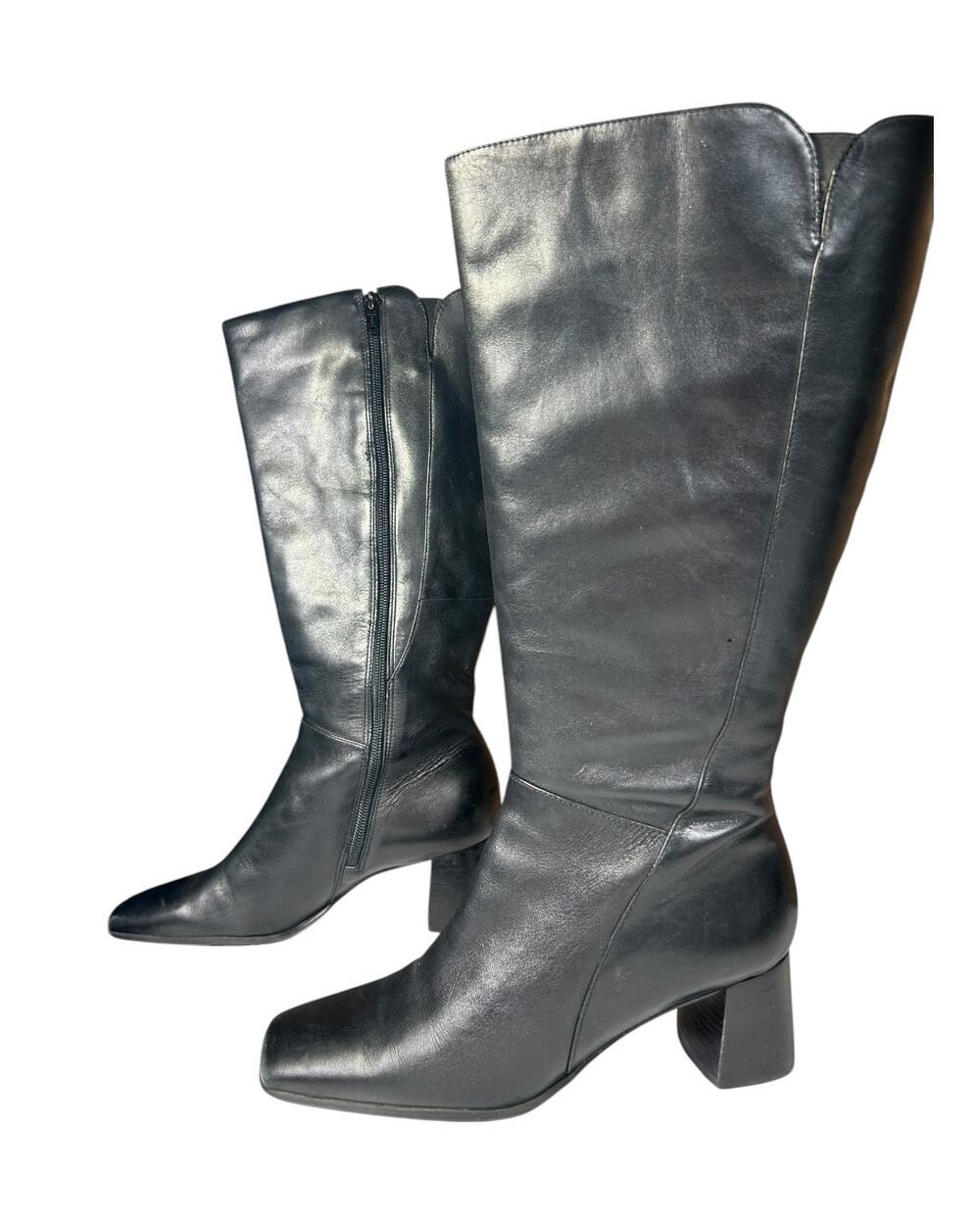 Naturalizer Black Leather Knee High Boots Women’s Size 7.5 M Block Heel Zip